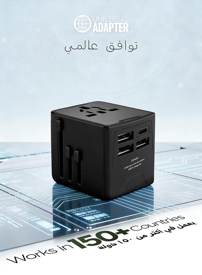 Bukela Universal Travel Adapter, International Travel Plug Adapter All in One Worldwide Wall Charger with USB-C PD Fast Charging 3.5A 3 USB Ports for Europe USA UK AUS（Black） - Image 1